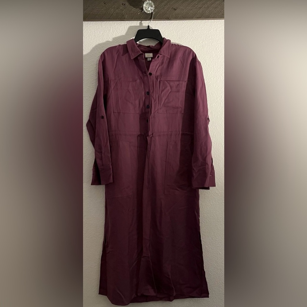A New Day Women's Plum Collared Midi Side Pockets Shirtdress Small NWT